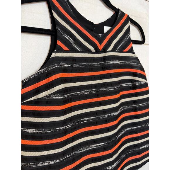 HD in Paris Size 2 Petite Sleeveless Blouse Black Tan Orange Chic - Picture 6 of 6